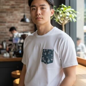 Original Penguin White Tee with Blue Floral Pocket